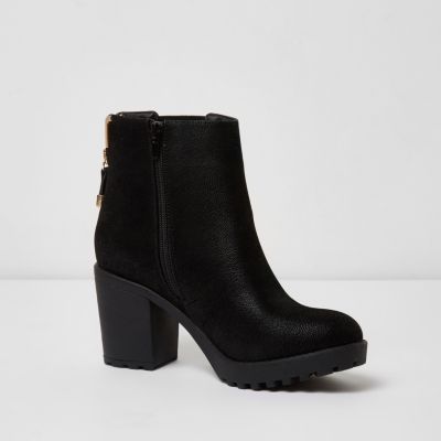 Black chunky block heel ankle boots
